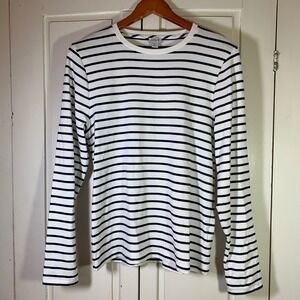 J.Crew Nautical Breton Striped Long Sleeve Crewneck Tee Navy White Womens XL